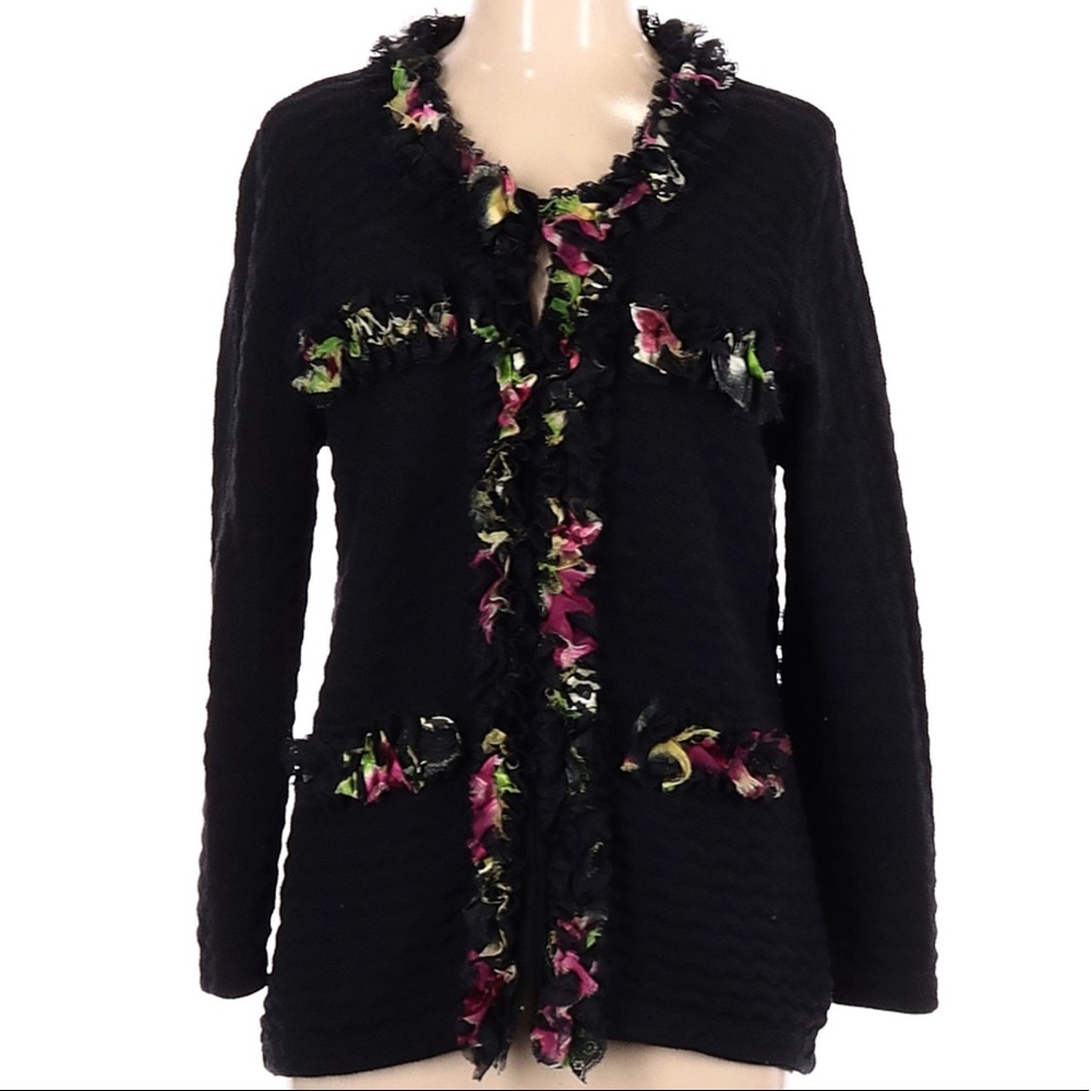 Peck & Peck Vintage Lace Ruffle Trim Knit Sweater